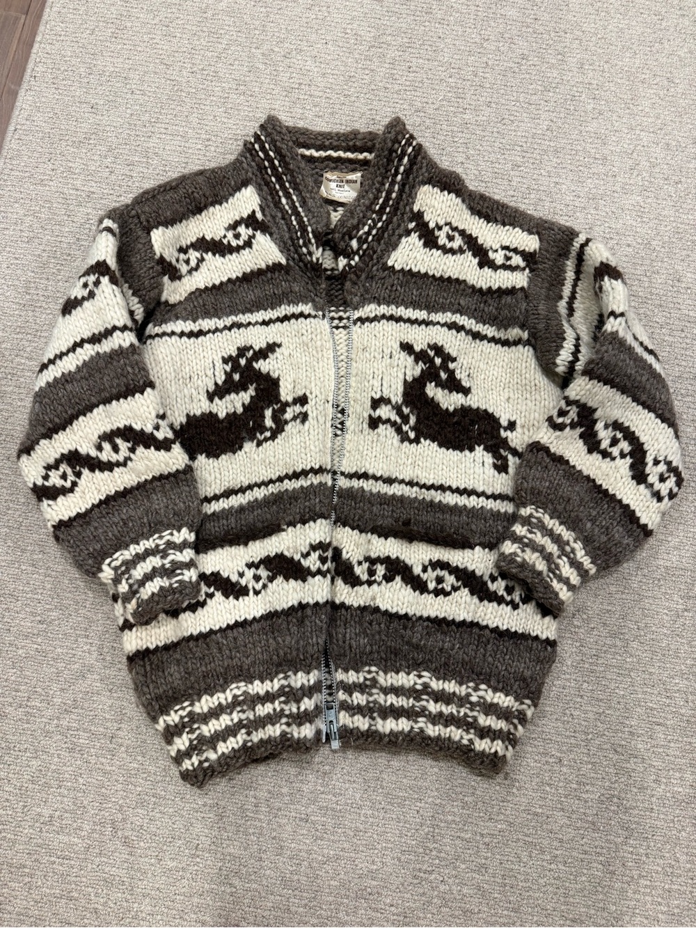 VINTAGE genuine authentic Cowichan sweater cardigan hand numbered deer pattern